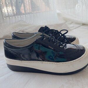 Sonia Rykiel Paris Black Patent Leather brogue sneakers white soles Women's 9